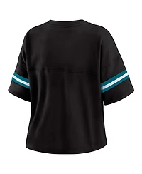 Wear by Erin Andrews Women's Black Jacksonville Jaguars Color Block Boxy Modest Crop V-Neck T-Shirt