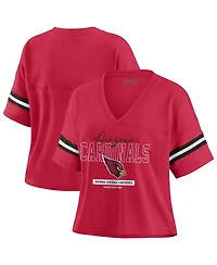 Wear by Erin Andrews Women's Cardinal Arizona Cardinals Color Block Boxy Modest Crop V-Neck T-Shirt