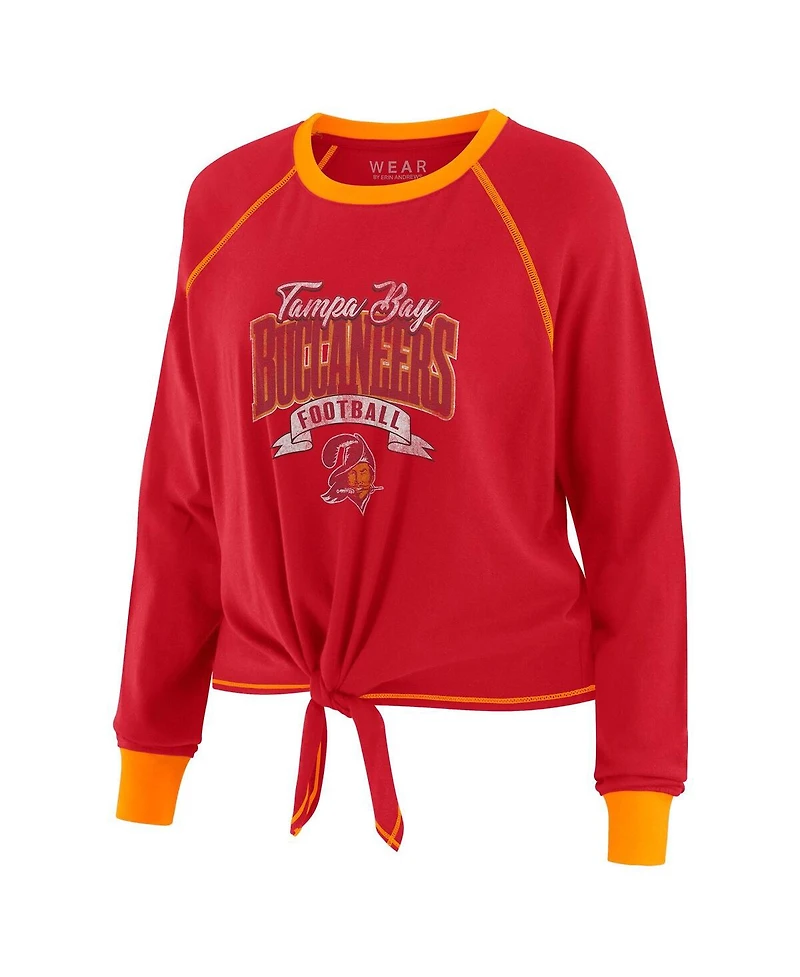 Wear by Erin Andrews Women's Red/Orange Tampa Bay Buccaneers Plus Size Tie-Front Long Sleeve Top