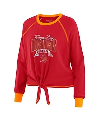 Wear by Erin Andrews Women's Red/Orange Tampa Bay Buccaneers Plus Size Tie-Front Long Sleeve Top