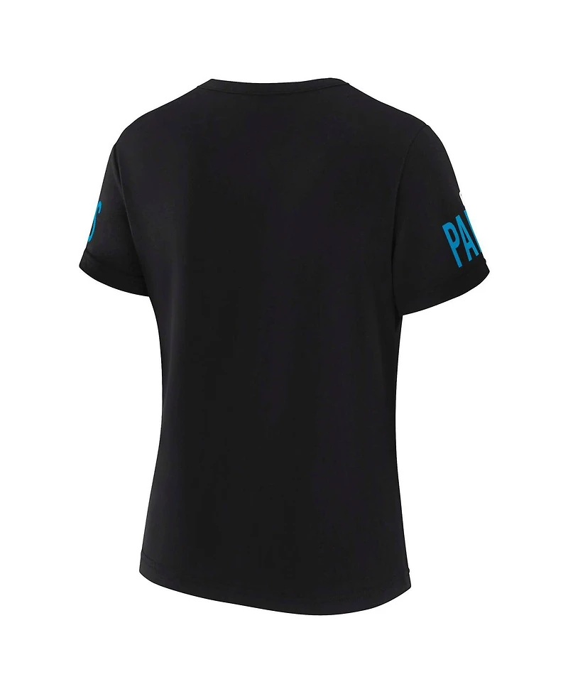 Wear by Erin Andrews Women's x Gracie Hunt Black Carolina Panthers Draft Me Lace-Up T-Shirt