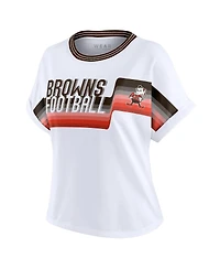 Wear by Erin Andrews Women's White Cleveland Browns Cropped Center Stripe Dolman T-Shirt
