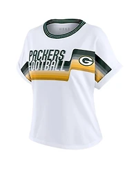 Wear by Erin Andrews Women's White Green Bay Packers Cropped Center Stripe Dolman T-Shirt