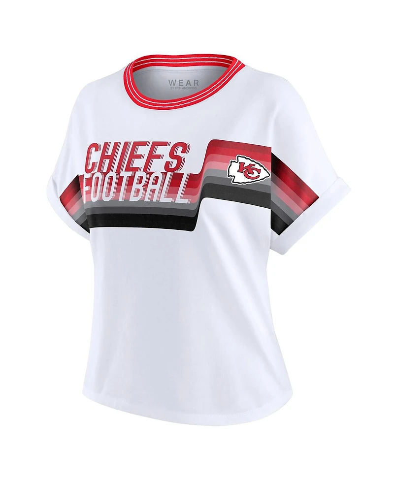 Wear by Erin Andrews Women's White Kansas City Chiefs Cropped Center Stripe Dolman T-Shirt