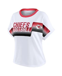 Wear by Erin Andrews Women's White Kansas City Chiefs Cropped Center Stripe Dolman T-Shirt