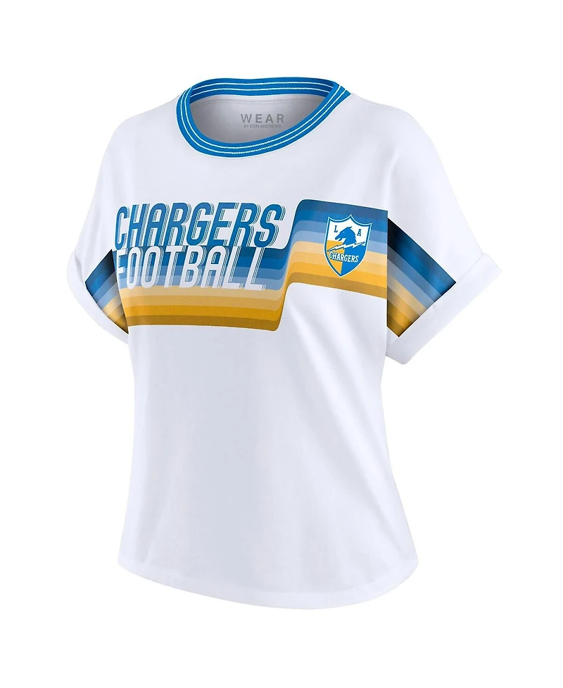 Wear by Erin Andrews Women's White Los Angeles Chargers Cropped Center Stripe Dolman T-Shirt