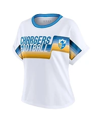 Wear by Erin Andrews Women's White Los Angeles Chargers Cropped Center Stripe Dolman T-Shirt