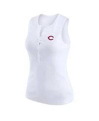 Wear by Erin Andrews Women's White Cincinnati Reds Rib-Knit Henley Tank Top