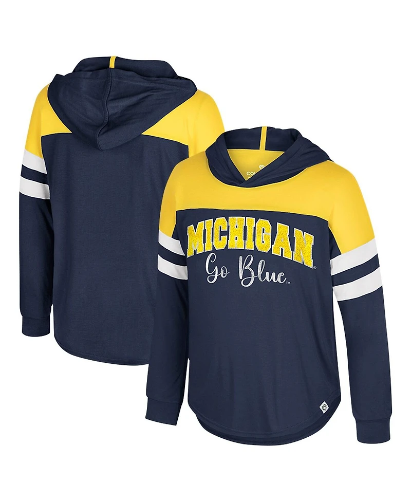 Colosseum Big Girls Navy Michigan Wolverines Reflection Hoodie Long Sleeve T-Shirt