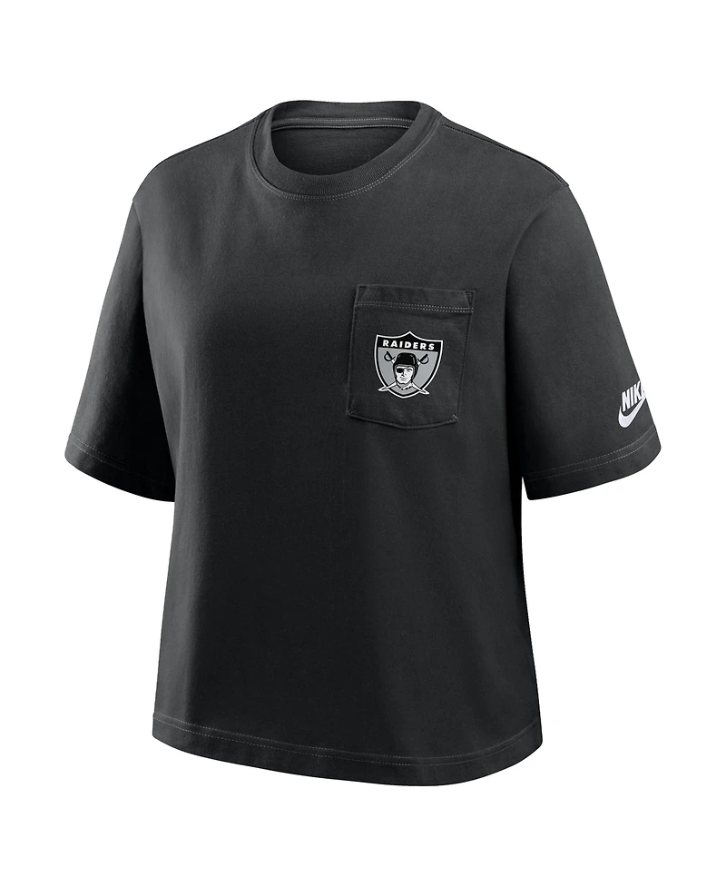 Nike Women's Black Las Vegas Raiders Rewind Pocket Boxy T-Shirt