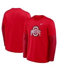 Nike Men's Scarlet Ohio State Buckeyes 2025 Sideline Coach Performance Long Sleeve T-Shirt