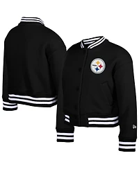 New Era Big Boys and Girls Black Pittsburgh Steelers Chenille Applique Fleece Full-Snap Jacket
