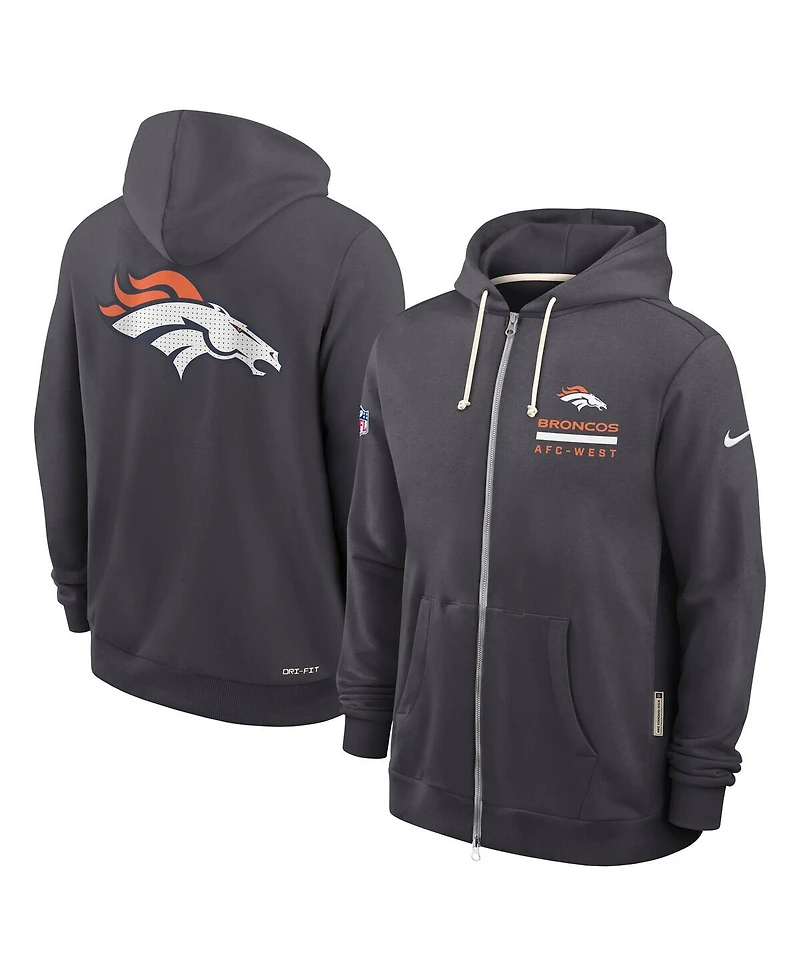 Nike Men's Anthracite Denver Broncos Sideline Standard Issue Utility Player Dri-fit Full-Zip Hoodie