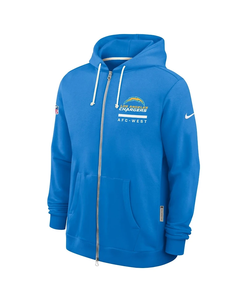 Nike Men's Powder Blue Los Angeles Chargers Sideline Standard Issue Utility Player Dri-fit Full-Zip Hoodie