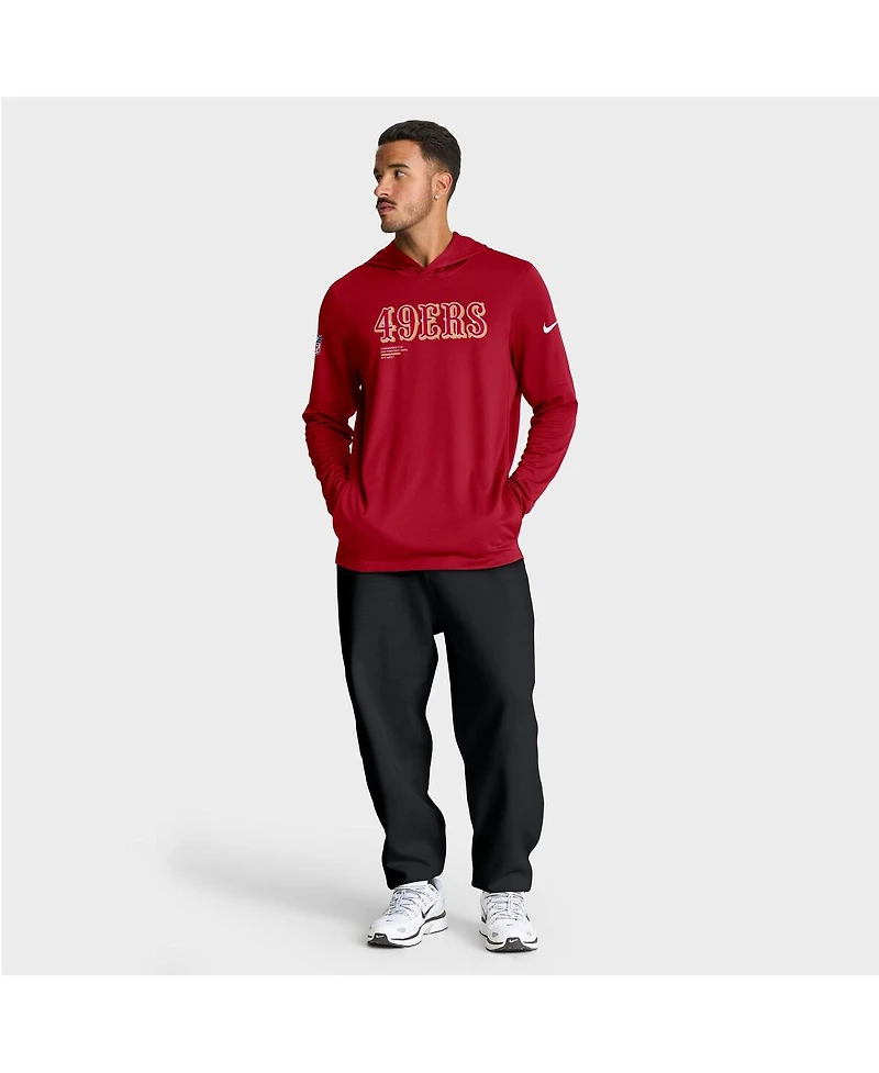 Nike Men's Scarlet San Francisco 49ers Big Tall Sideline Performance Long Sleeve Hoodie T-Shirt