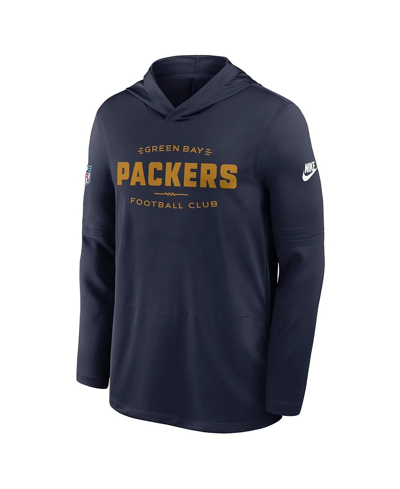 Nike Men's Navy Green Bay Packers Sideline Alt Pack Dri-fit Lightweight Hooded T-Shirt