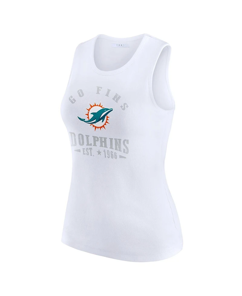Wear by Erin Andrews Women's White Miami Dolphins Ribbed Graphic Tank Top