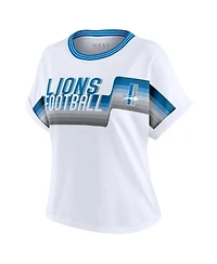 Wear by Erin Andrews Women's White Detroit Lions Cropped Center Stripe Dolman T-Shirt