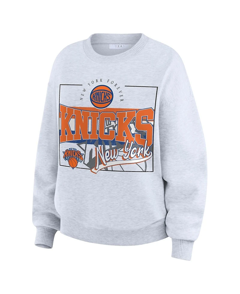 Wear by Erin Andrews Women's Heather Gray New York Knicks Crew Neck Sweatshirt
