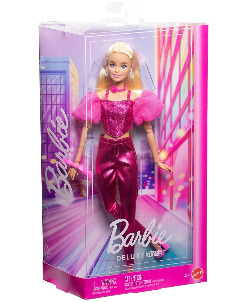 Barbie Deluxe Style Fashion Doll 5 in Metallic Pink Outfit with Corset Top and Accessories