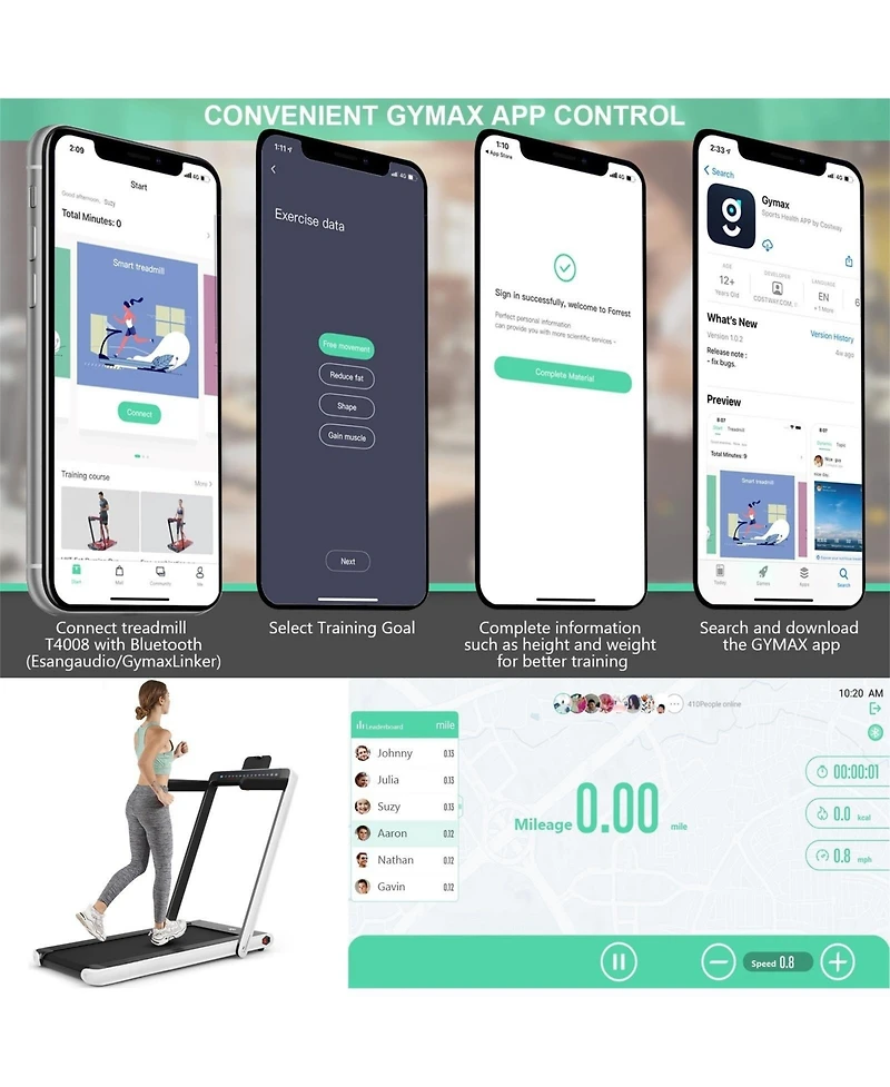 Akiudex 2-in-1 Folding Treadmill with Dual Display and Speaker