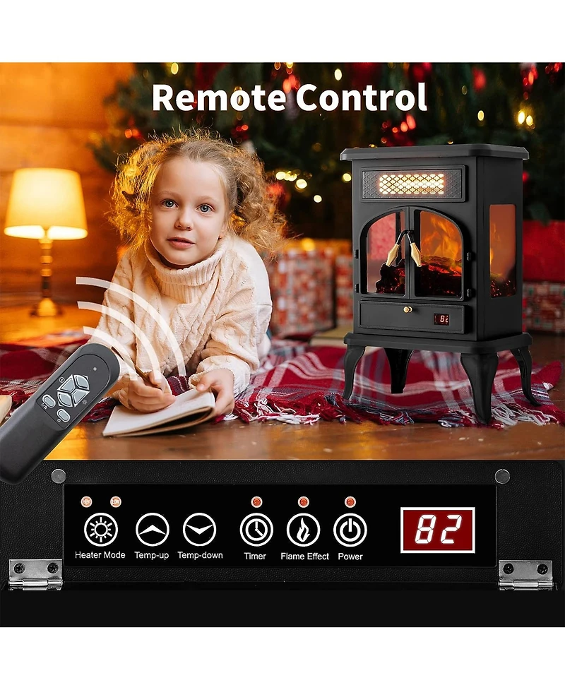 selectric Freestanding Portable Electric Fireplace Heater w/ Remote, Dark Black