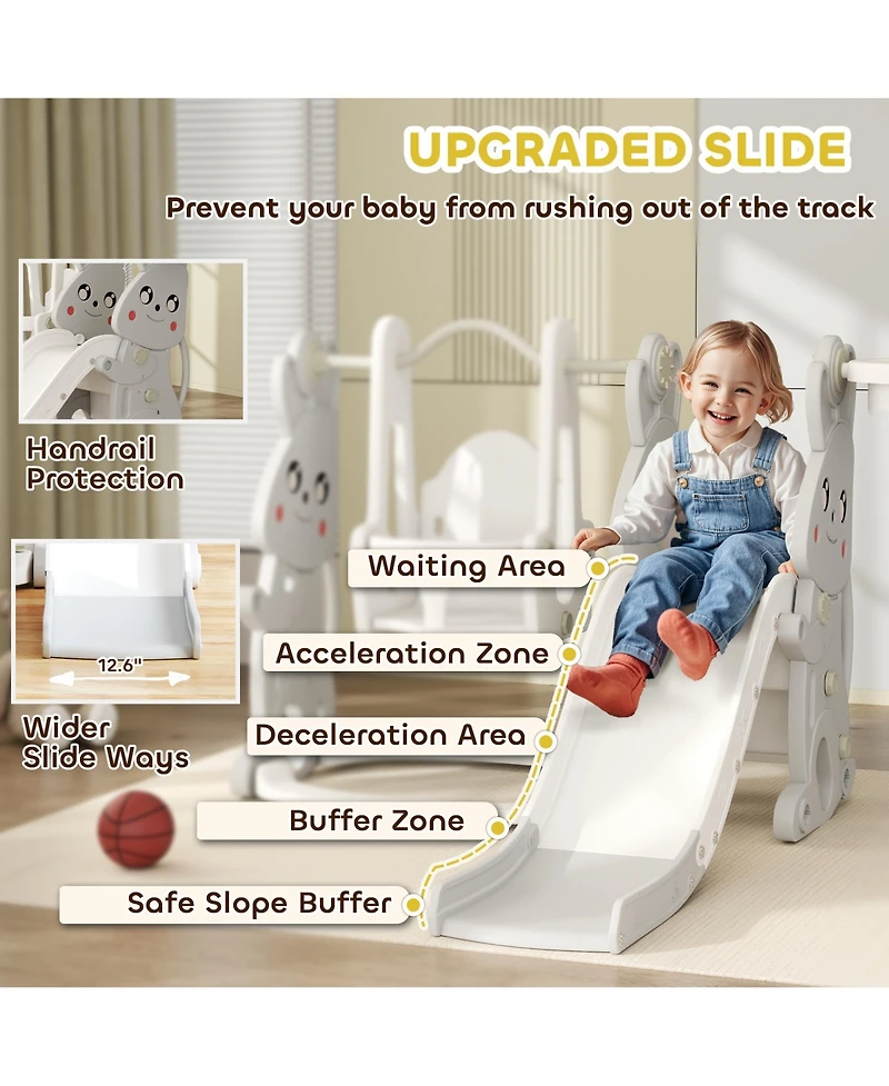 Qaba 4 1 Toddler Slide and Swing Set w/ Climber, Basketball Hoop,