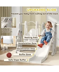 Qaba 4 1 Toddler Slide and Swing Set w/ Climber, Basketball Hoop,