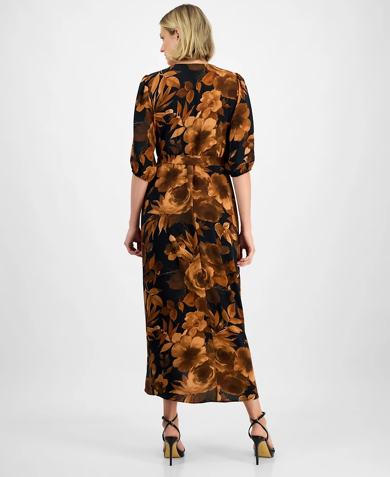 Connected Women's Faux-Wrap Long-Sleeve Maxi Dress