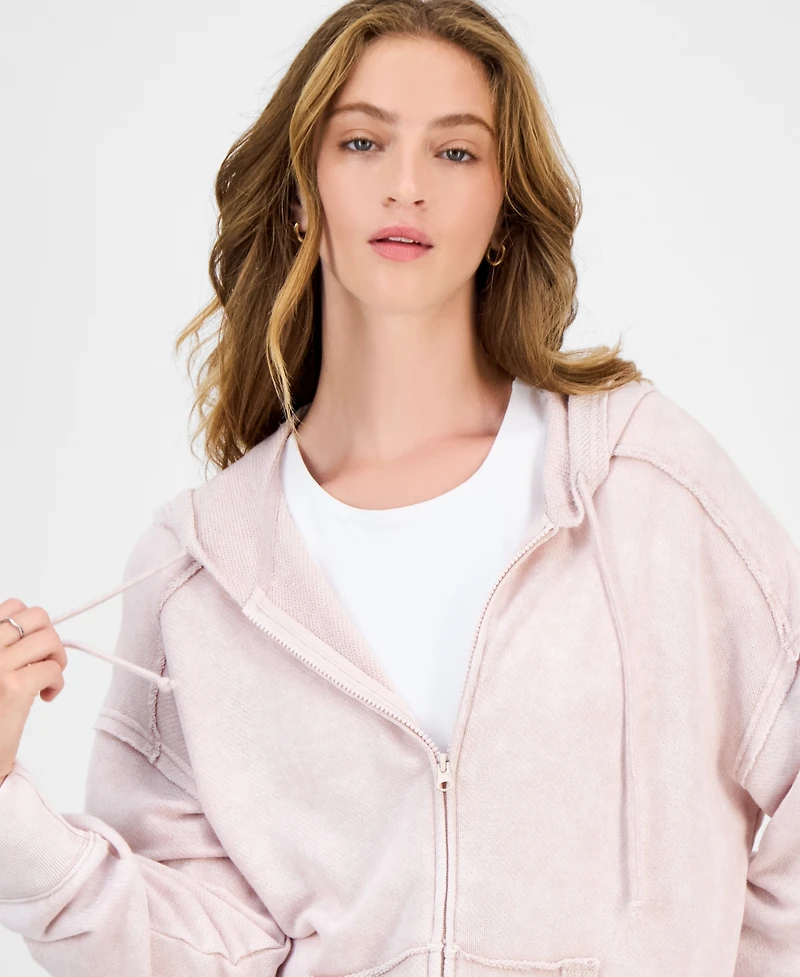 Hippie Rose Juniors' Mineral Wash Zip-Up Hoodie