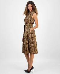 Robbie Bee Women's Sleeveless Animal-Print Shirtdress