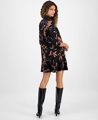 Robbie Bee Women's Printed Collared Ruffle-Hem Shift Dress