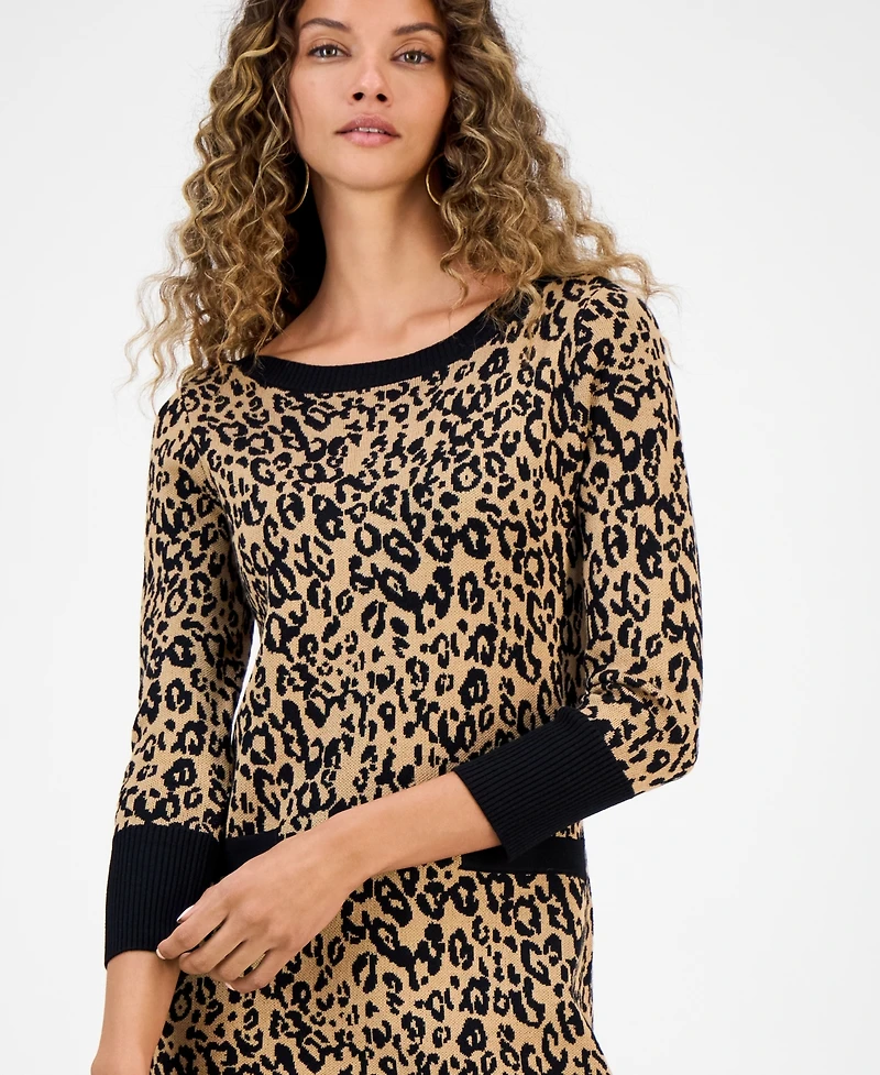 Robbie Bee Women's Printed 3/4-Sleeve Sweater Dress