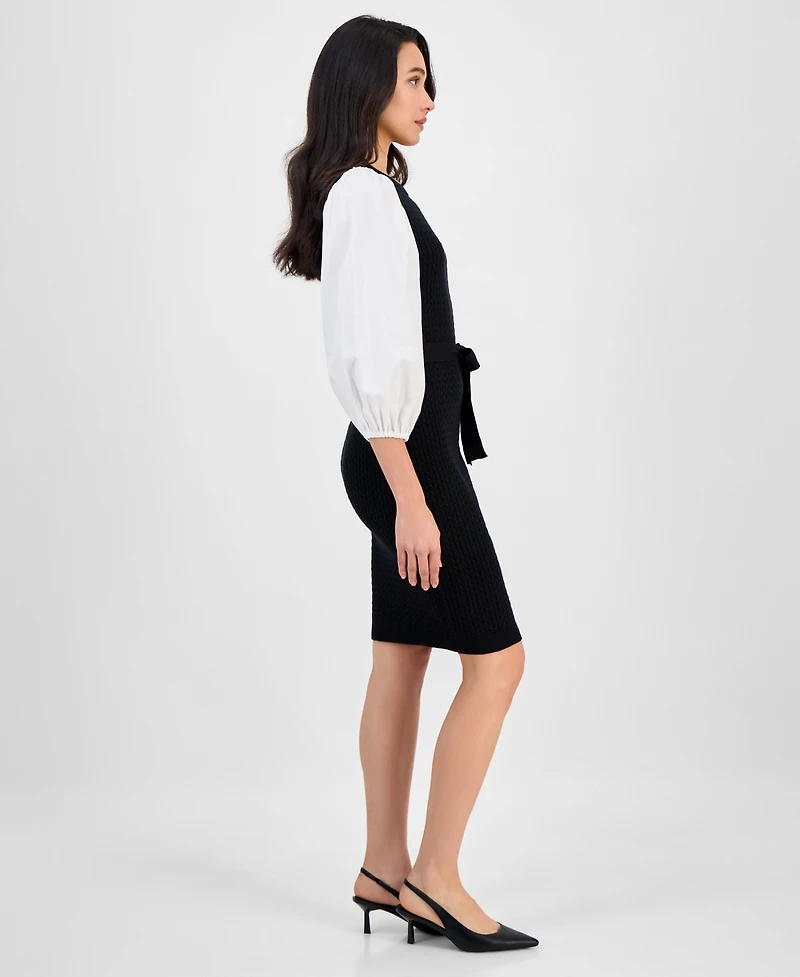 Robbie Bee Women's Mixed-Media Sweater Dress