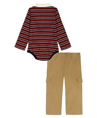 Tommy Hilfiger Baby Boys 2-Piece Long Sleeve Polo Bodysuit and Cargo Pants Set