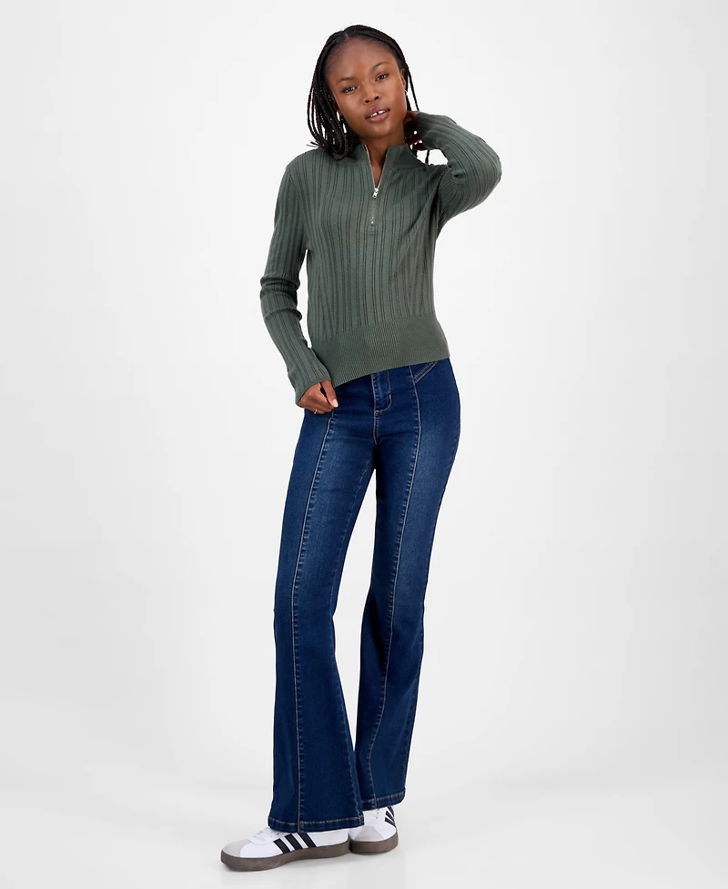 Hooked Up by Iot Juniors' Variegated Rib-Knit Half-Zip Sweater
