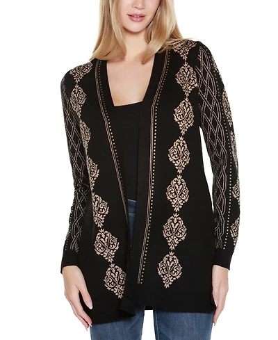 Belldini Women's Lurex Jacquard Open-Front Cardigan Sweater