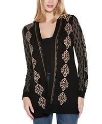 Belldini Women's Lurex Jacquard Open-Front Cardigan Sweater