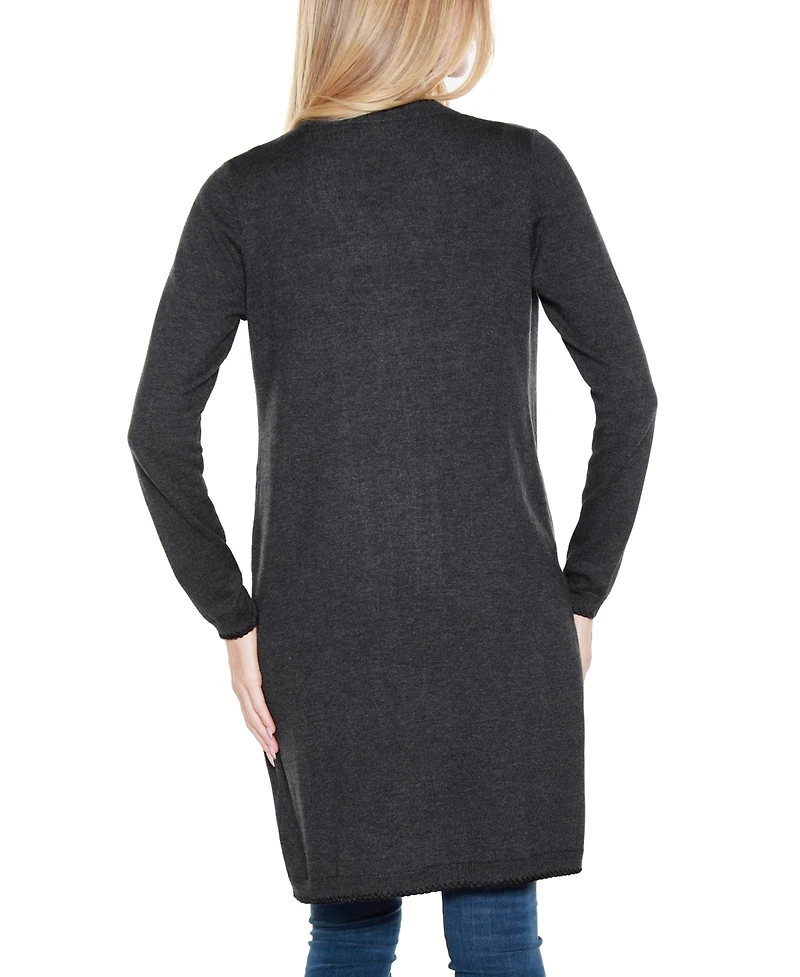 Belldini Women's Embroidered Open-Front Cardigan Sweater