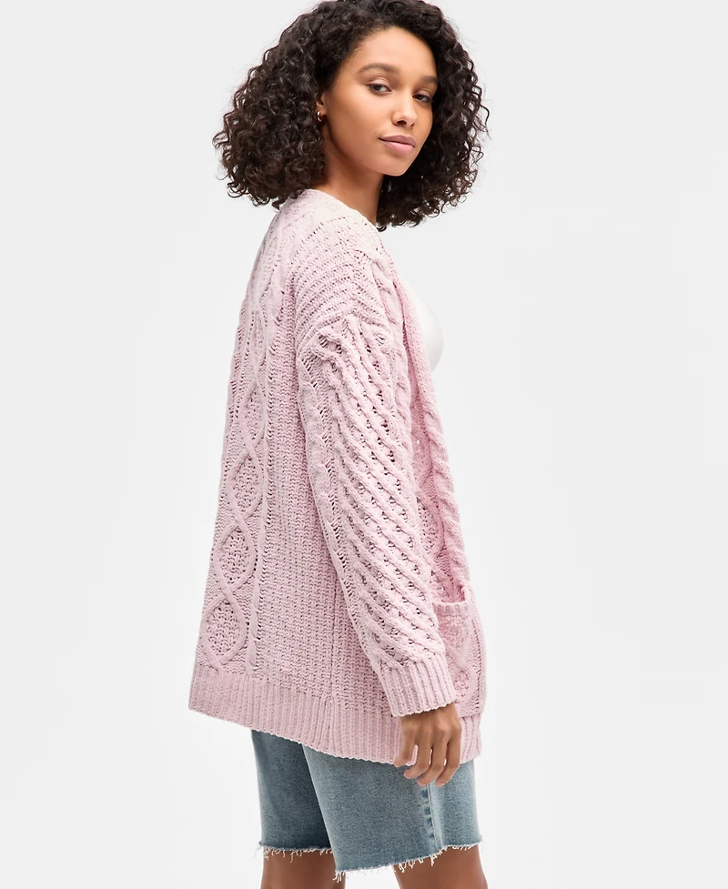 Hooked Up by Iot Juniors' Cable-Knit Open Cardigan