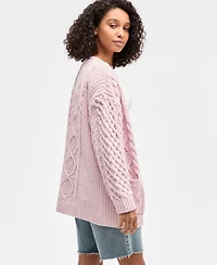 Hooked Up by Iot Juniors' Cable-Knit Open Cardigan