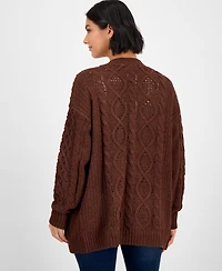 Hooked Up by Iot Juniors' Cable-Knit Open Cardigan