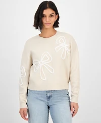 Hooked Up by Iot Juniors' Soutache Bow Crewneck Sweater