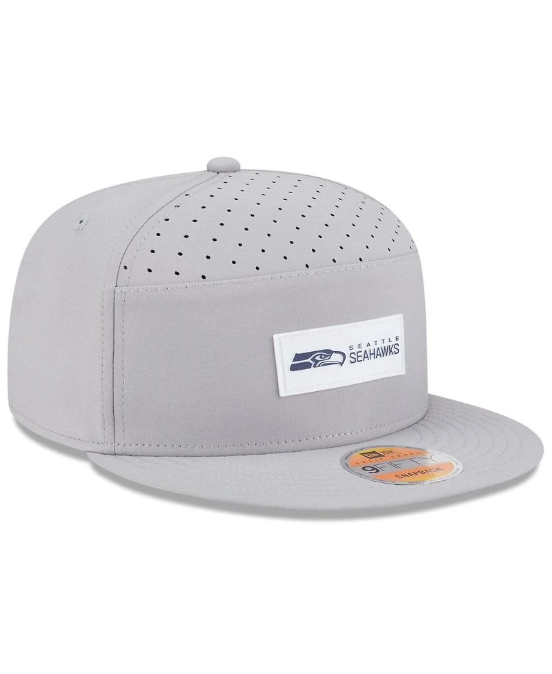 New Era Men's Gray Seattle Seahawks 2025 Sideline Split Panel 9FIFTY Snapback Hat