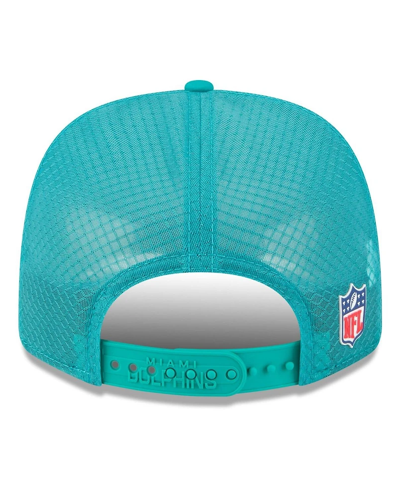 New Era Men's Aqua Miami Dolphins 2025 Sideline Throwback 9SEVENTY Trucker Adjustable Hat