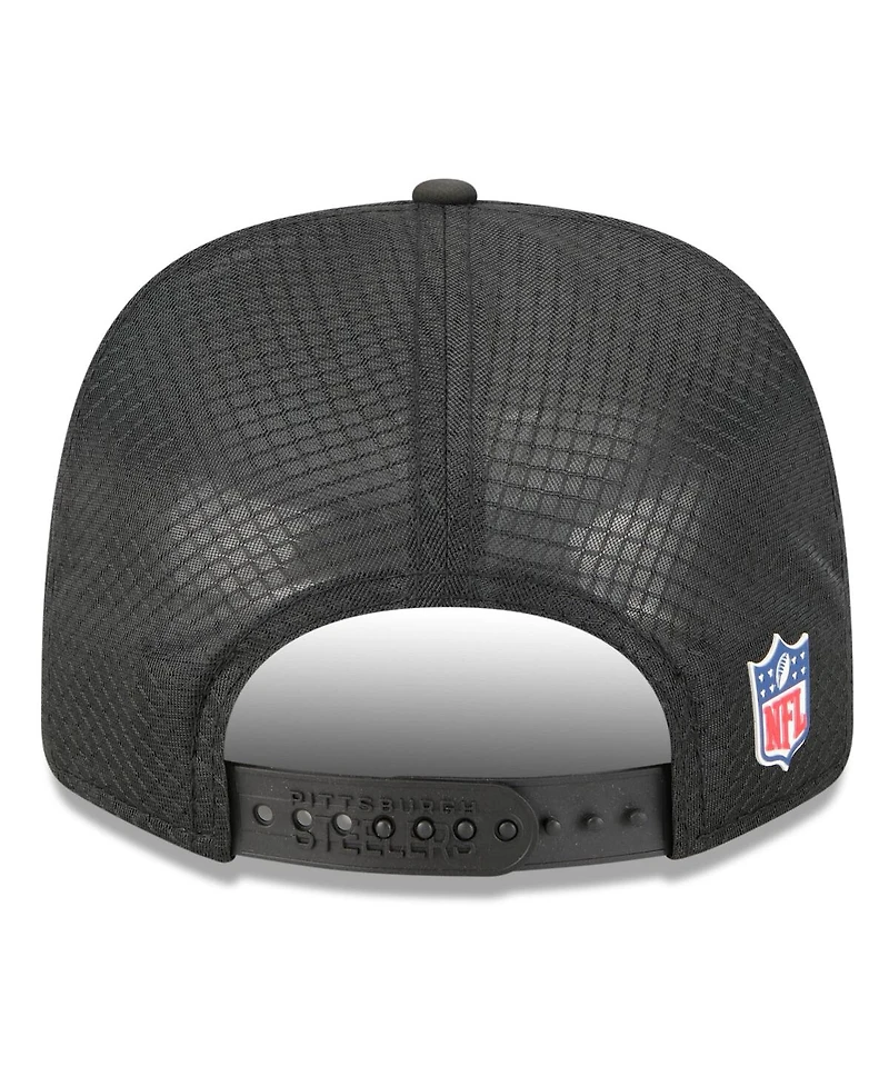 New Era Men's Black Pittsburgh Steelers 2025 Sideline Throwback 9SEVENTY Trucker Adjustable Hat