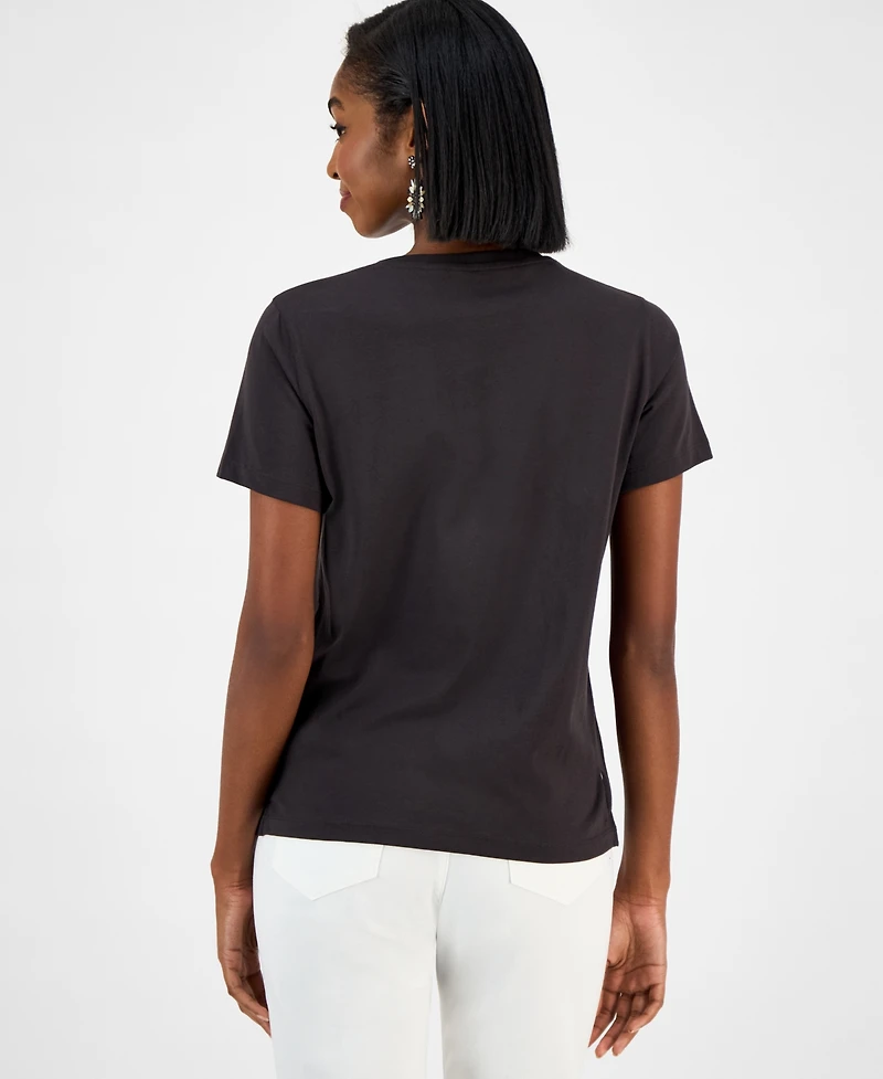 Guess Women's Embellished Triangle Short Sleeve T-Shirt
