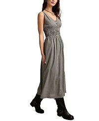 Lucky Brand Women's Cotton V-Neck Smocked-Waist Midi Dress