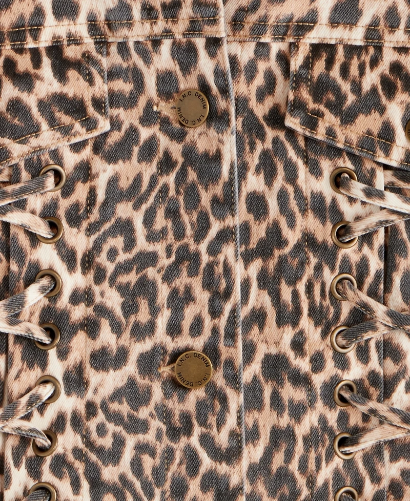 I.n.c. International Concepts Women's Leopard-Print Lace-Up Denim Jacket, Macy's Exclusive