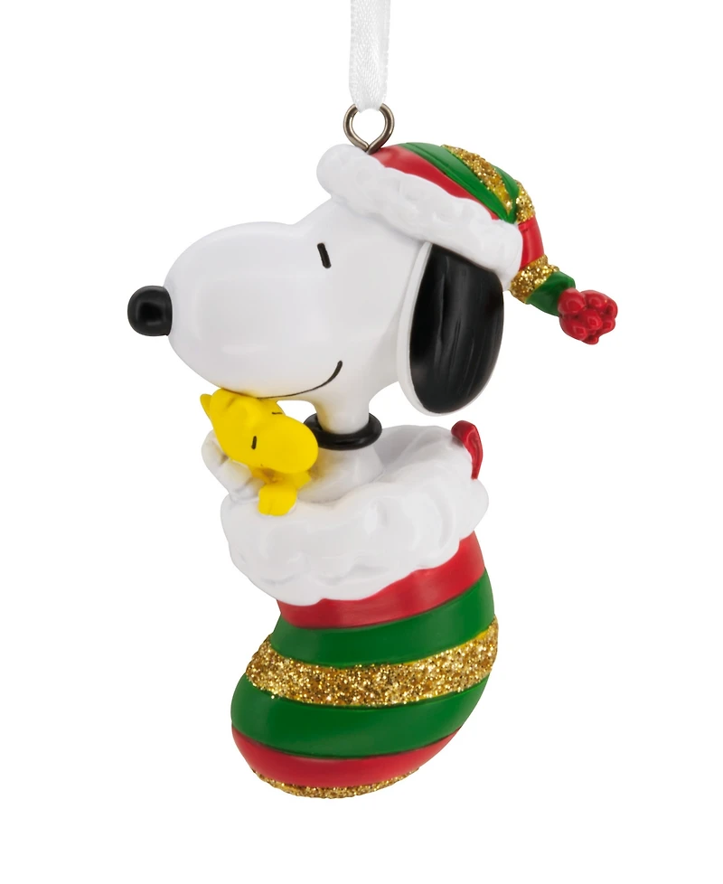 Hallmark Peanuts Snoopy and Woodstock in Stocking Christmas Tree Ornament